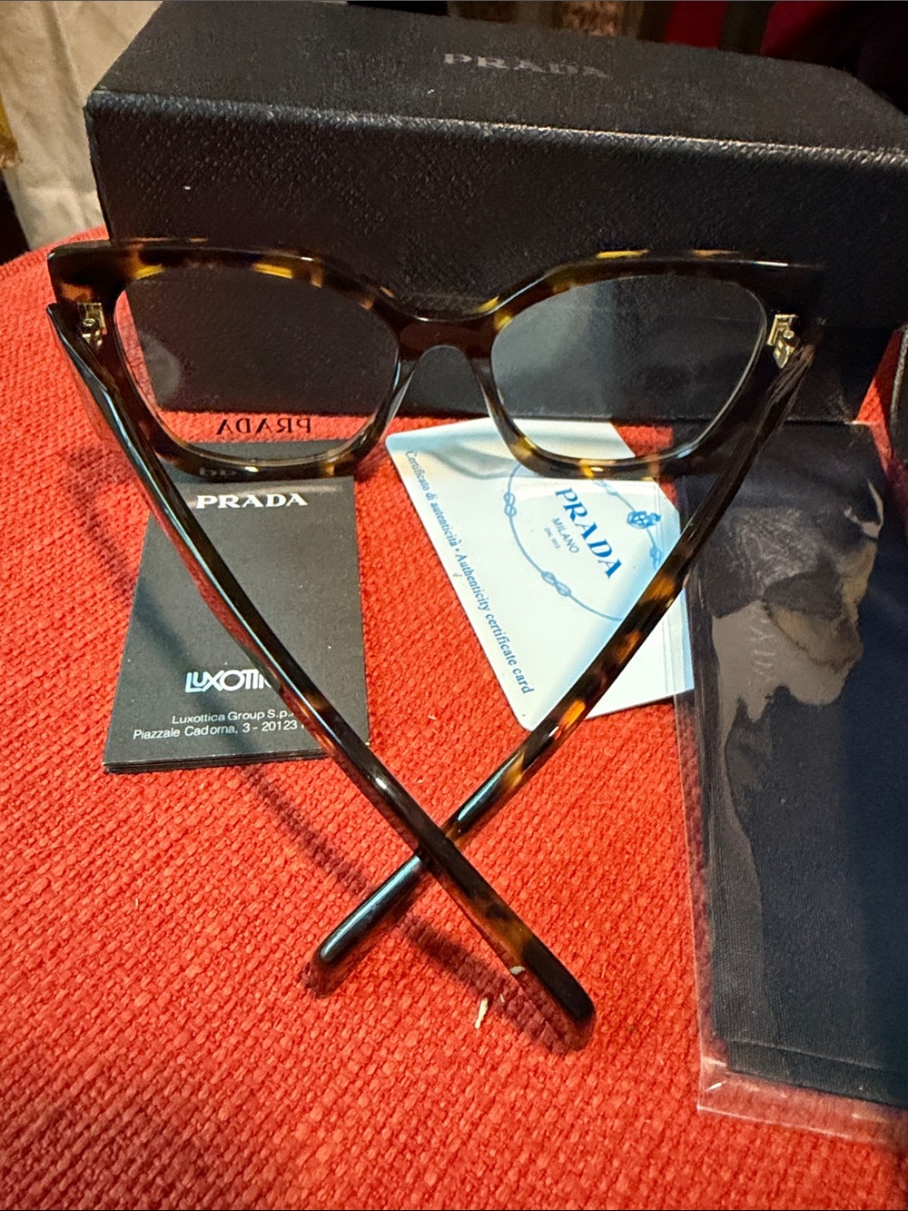 Prada Women Tortoiseshell Cat-Eye Optical Glasses - Brown/Black Blend - Picture 8 of 9
